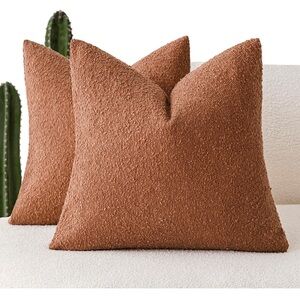 Set of 2, Decorative Textured Boucle Throw Pillow Covers Solid Pillow 24x24